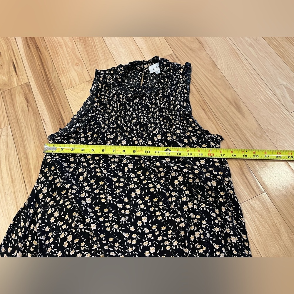 Bohme Black Floral Smocked Sleeveless Babydoll Dress - Women’s Size Small - Picture 7 of 7